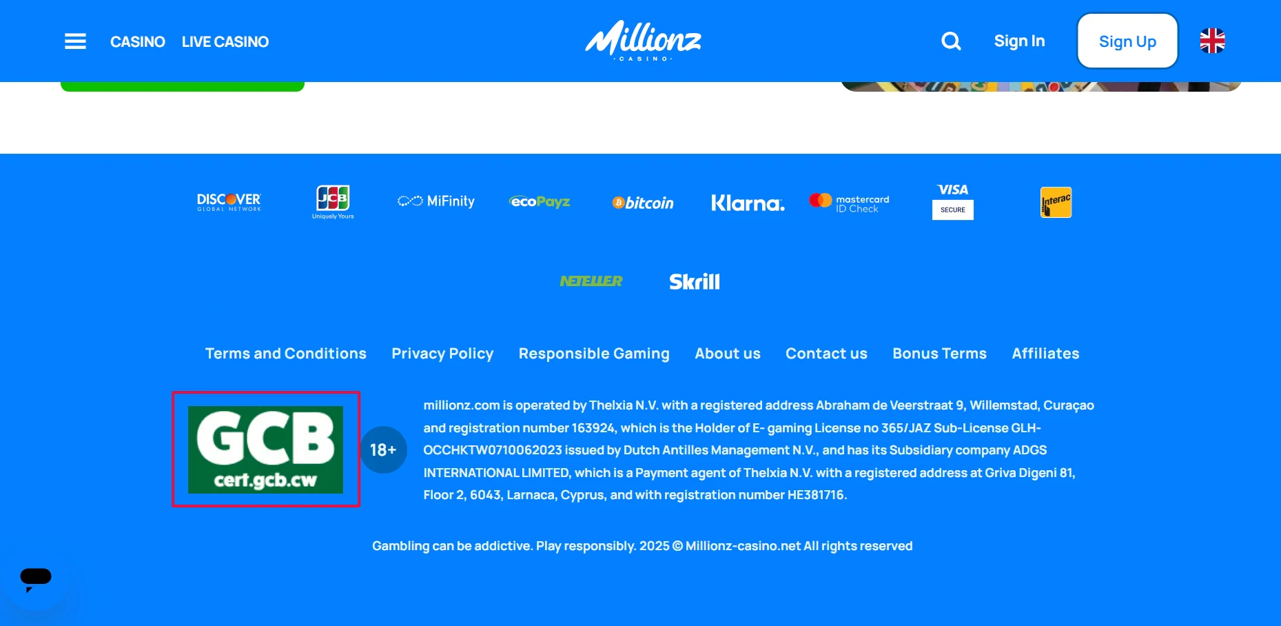 Millionz Curacao Gaming License