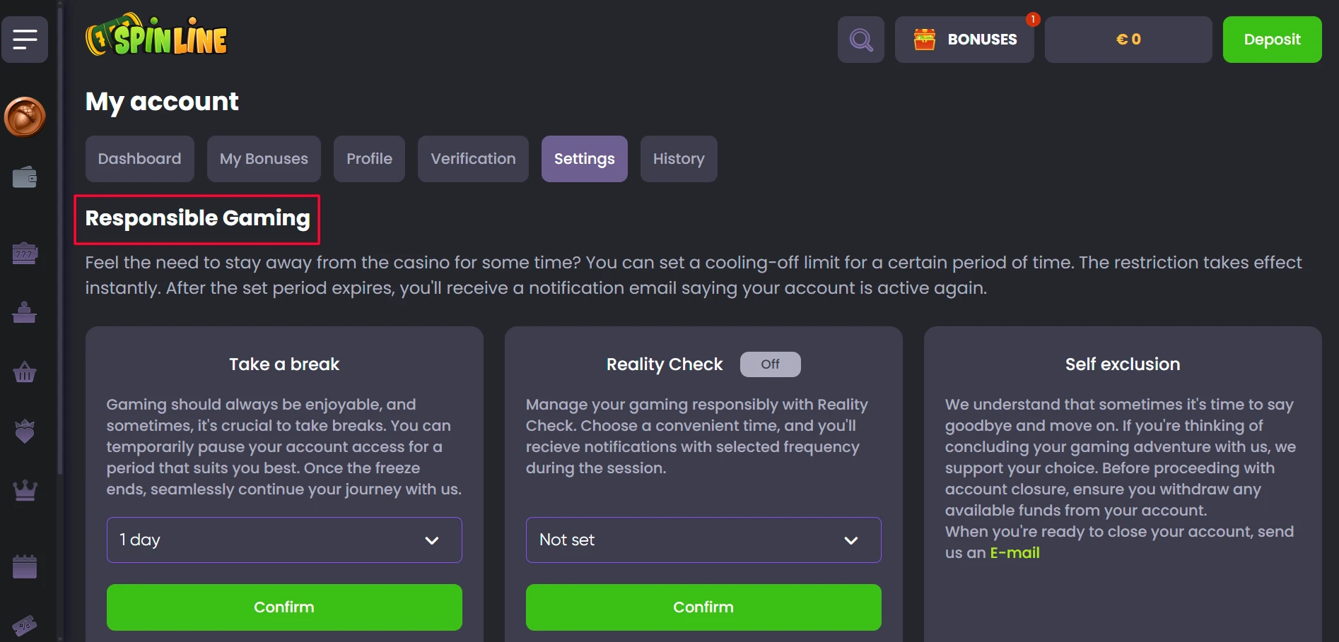 Spinline Casino Responsible Gaming