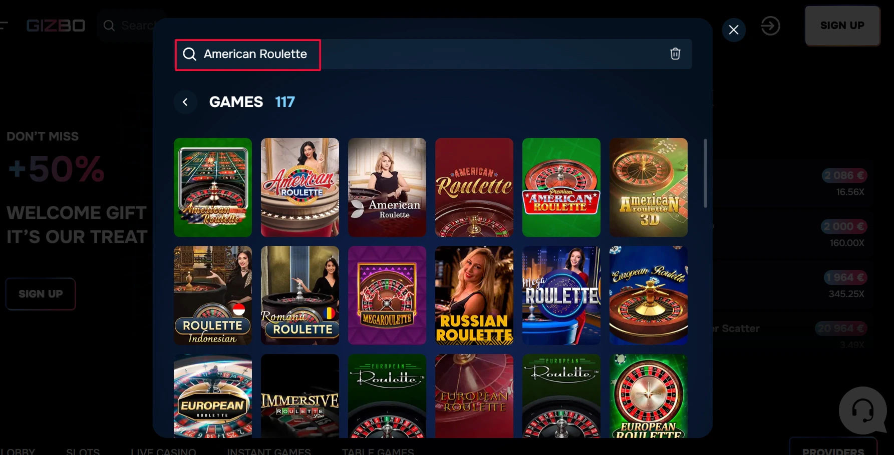 Gizbo American Roulette Games