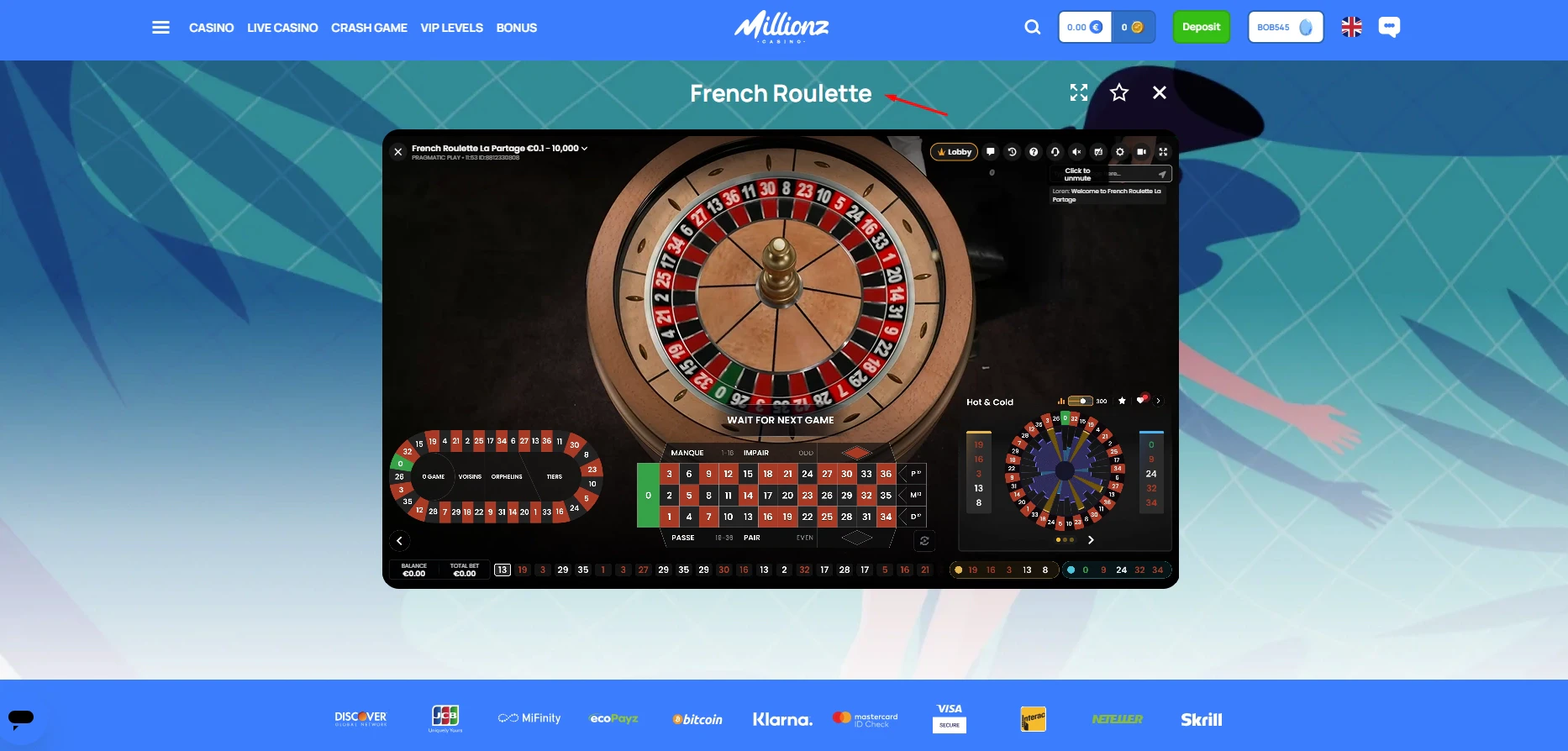 Millionz Casino French Roulette