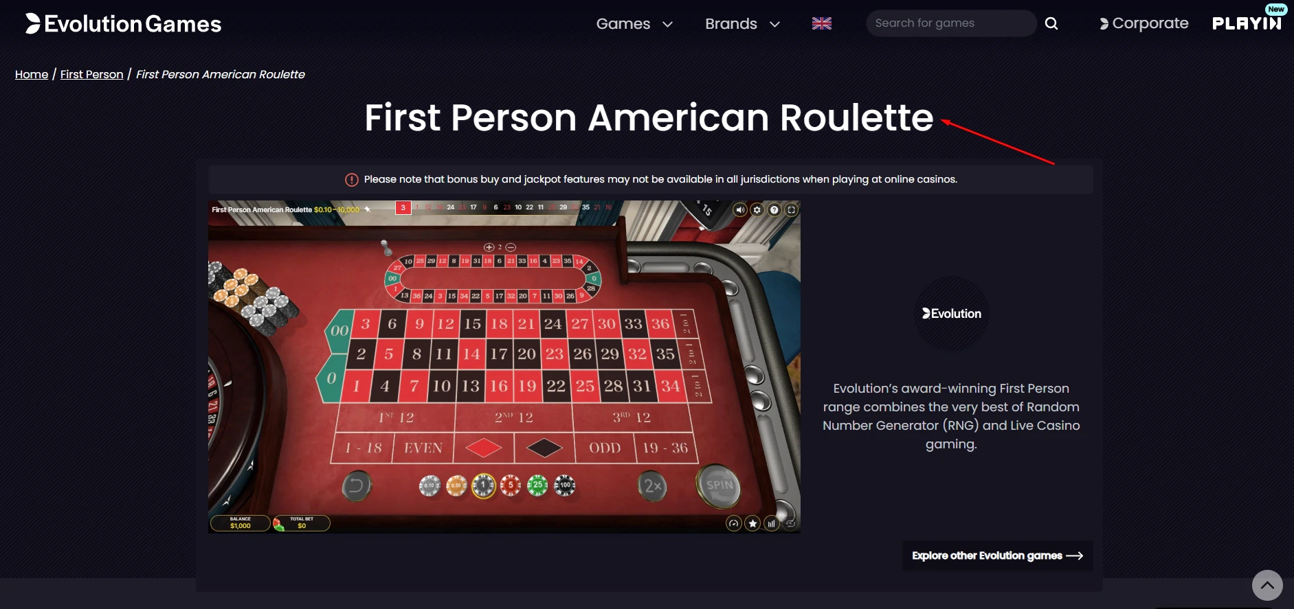 First Person American Roulette