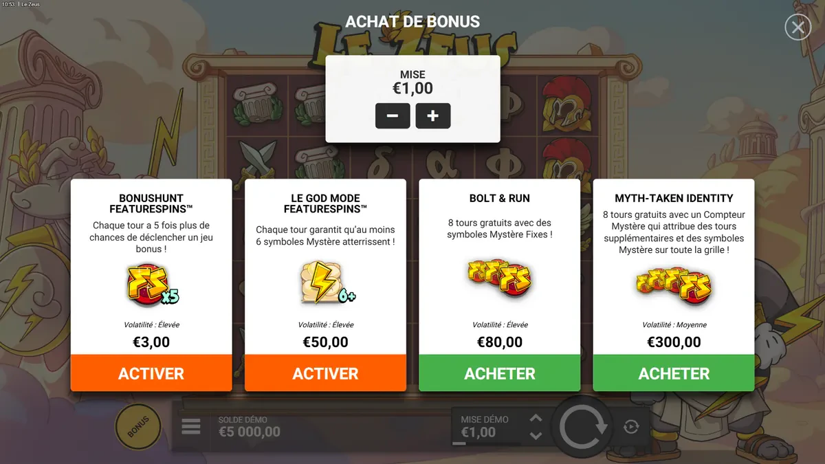 achat de bonus sur le zeus