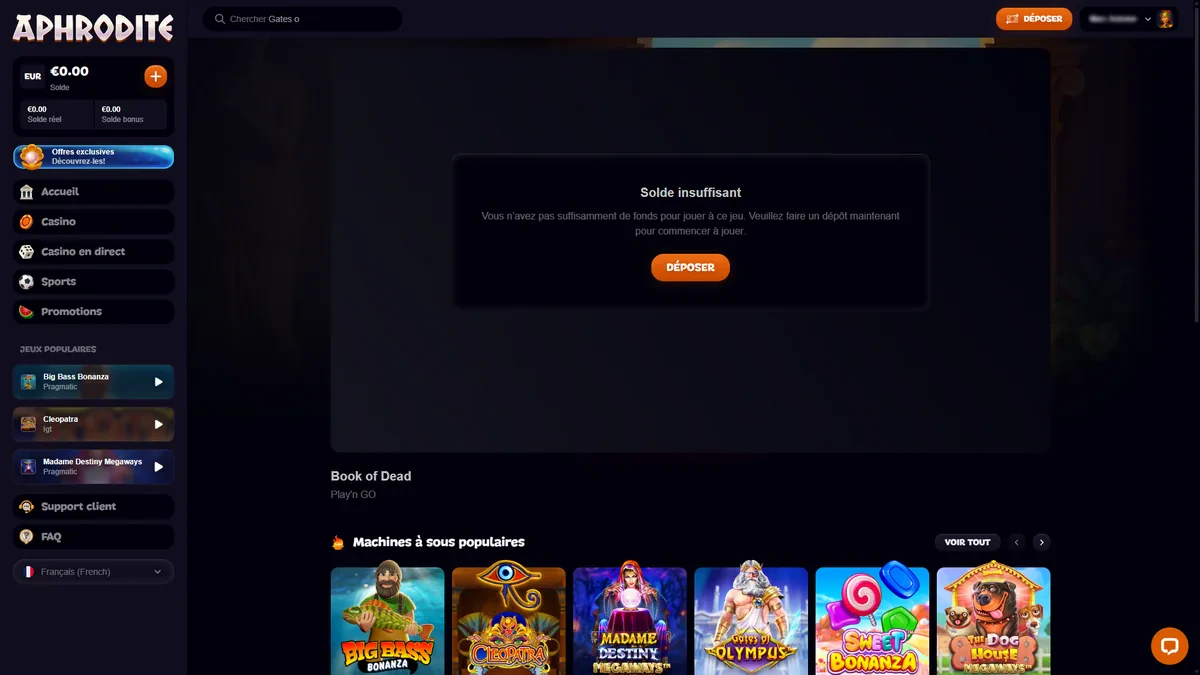 pas de mode démo sur aphrodite casino