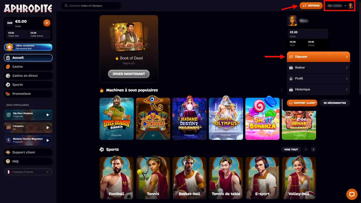 dépôt sur aphrodite casino 1
