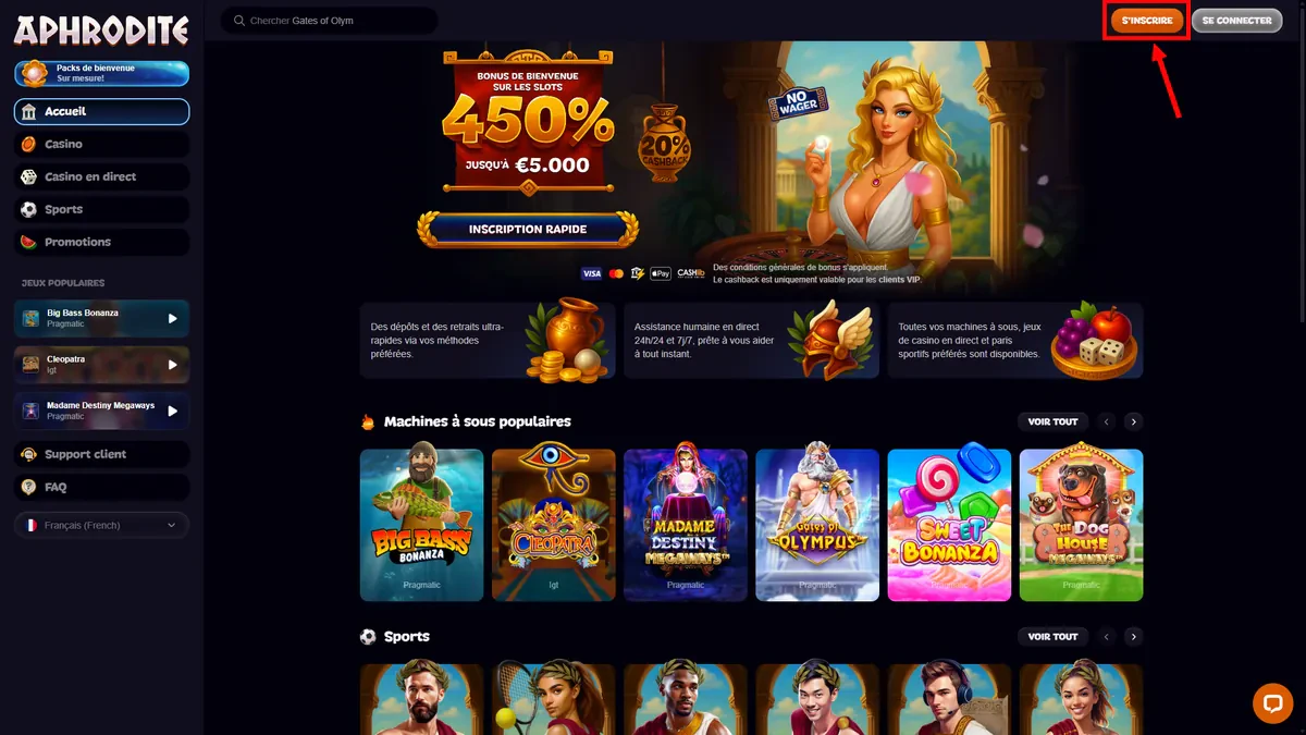 inscription sur aphrodite casino 1