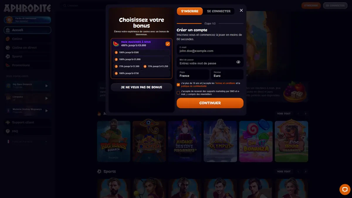 inscription sur aphrodite casino 2