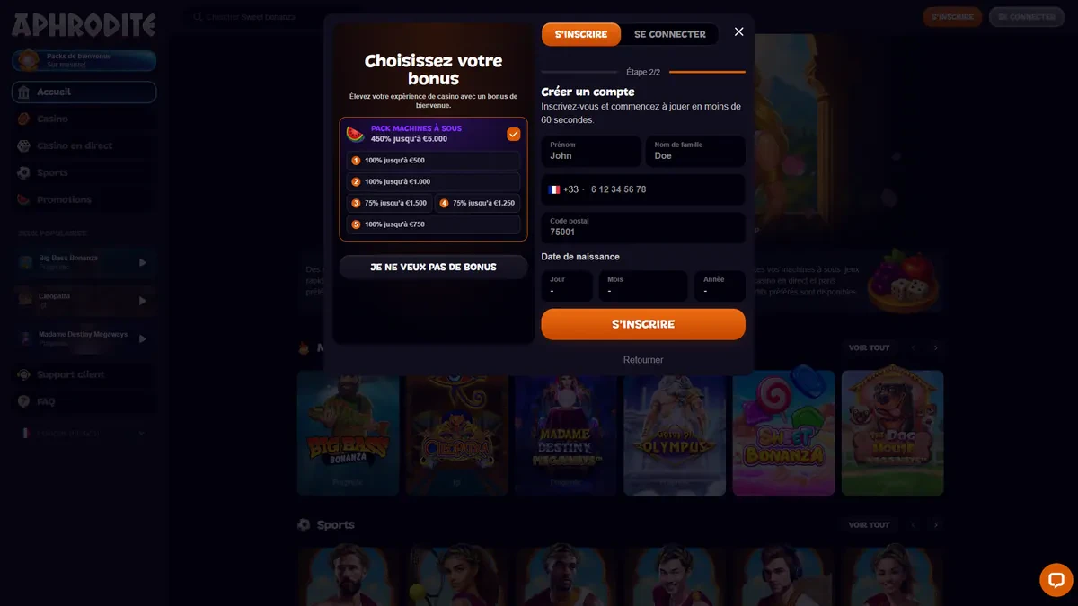 inscription sur aphrodite casino 3