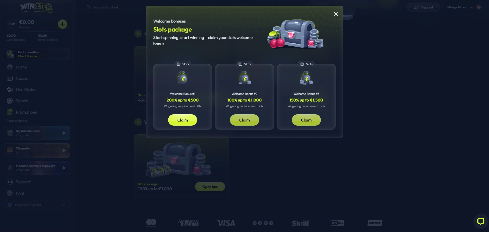 Winzter - Welcome Deposit Bonuses