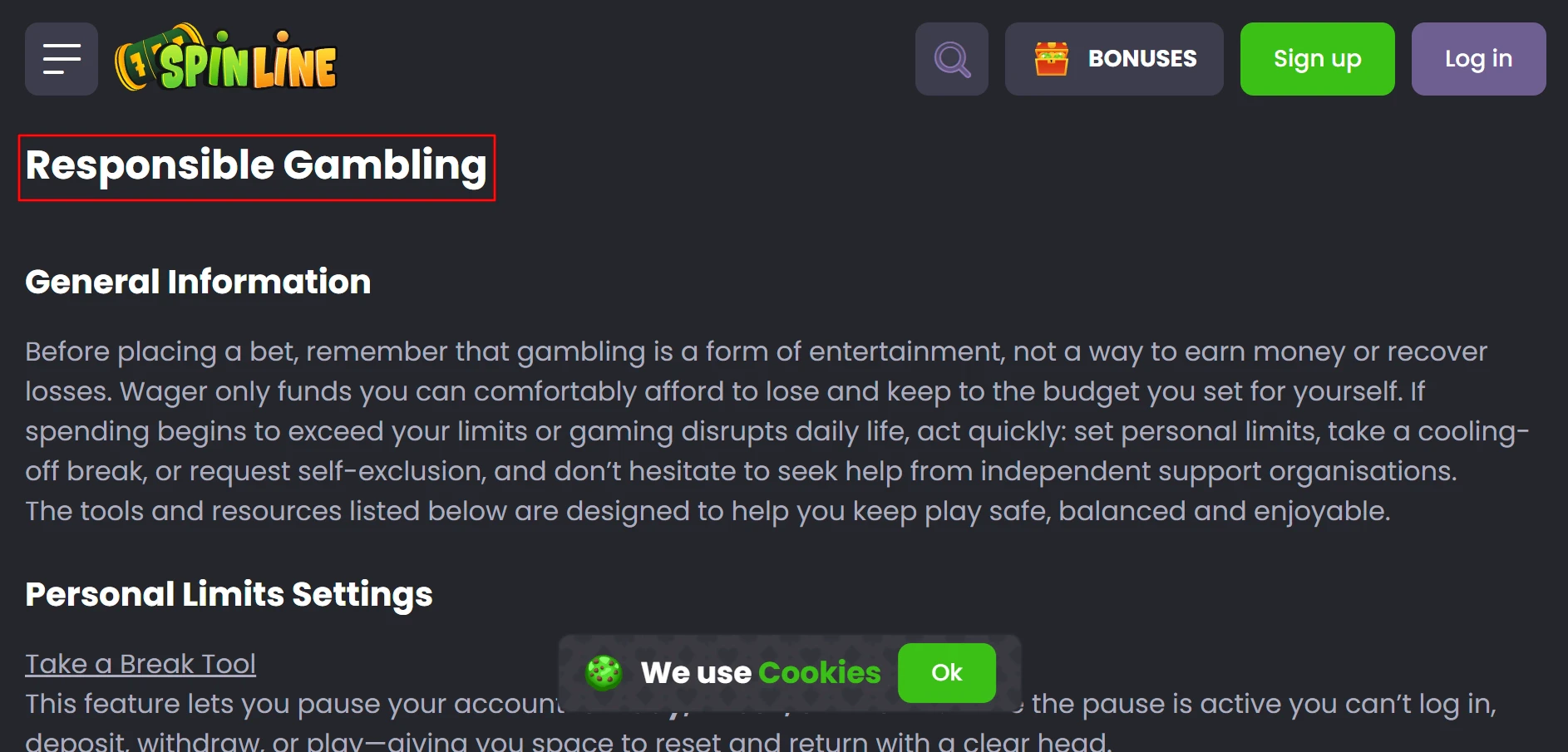 Spinline Casino Responsible Gambling