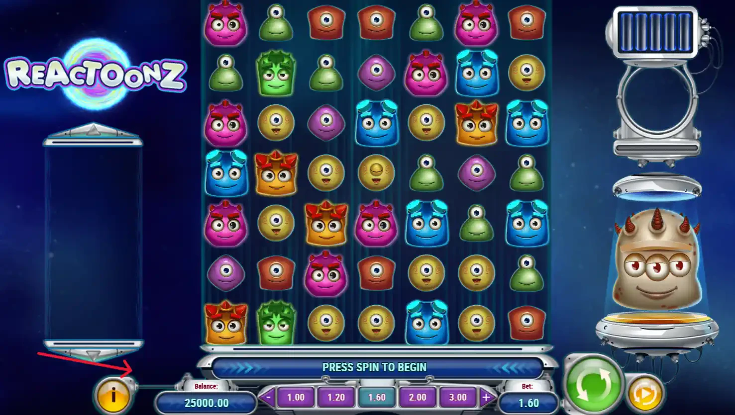 Tela inicial do jogo Reactoonz