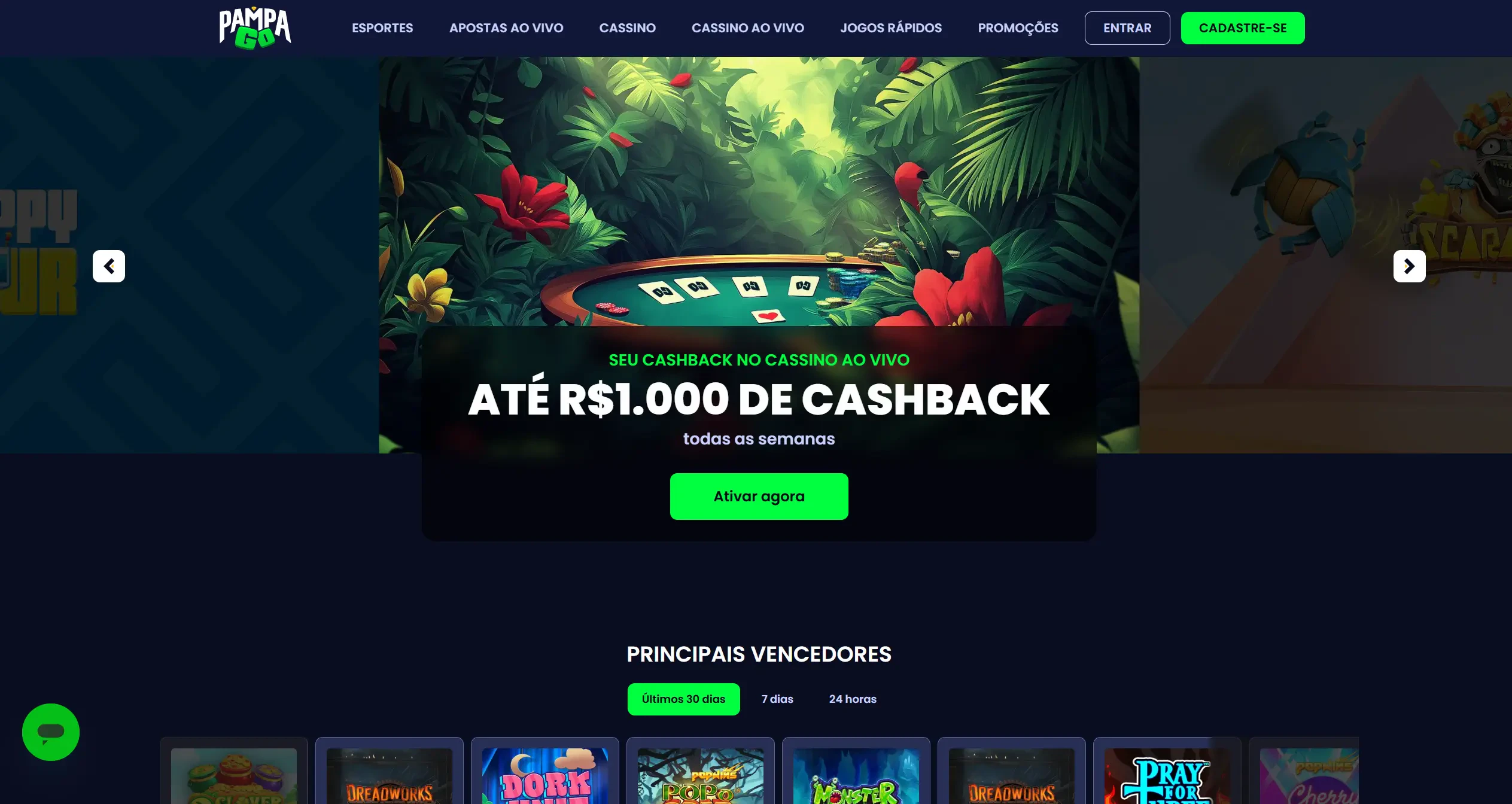 Fature até mil reais todas as semanas nos seus jogos de cassino ao vivo favoritos!