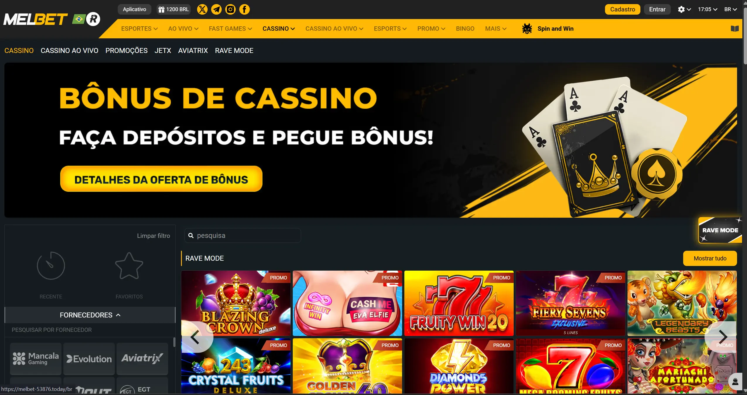 Home page da Melbet Casino em que você pode conferir o bônus de cassino e os jogos de slot oferecidos!