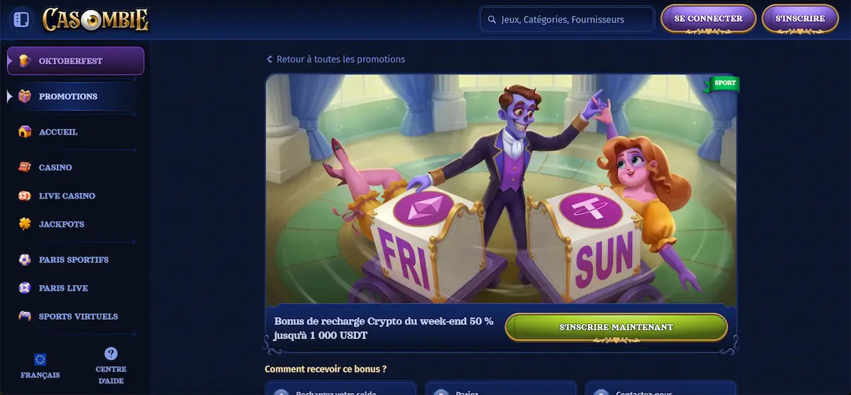 casombie bonus de recharge crypto du weekend paris sportifs