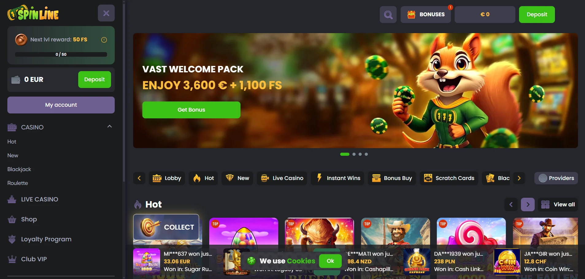 Spinline Casino Homepage