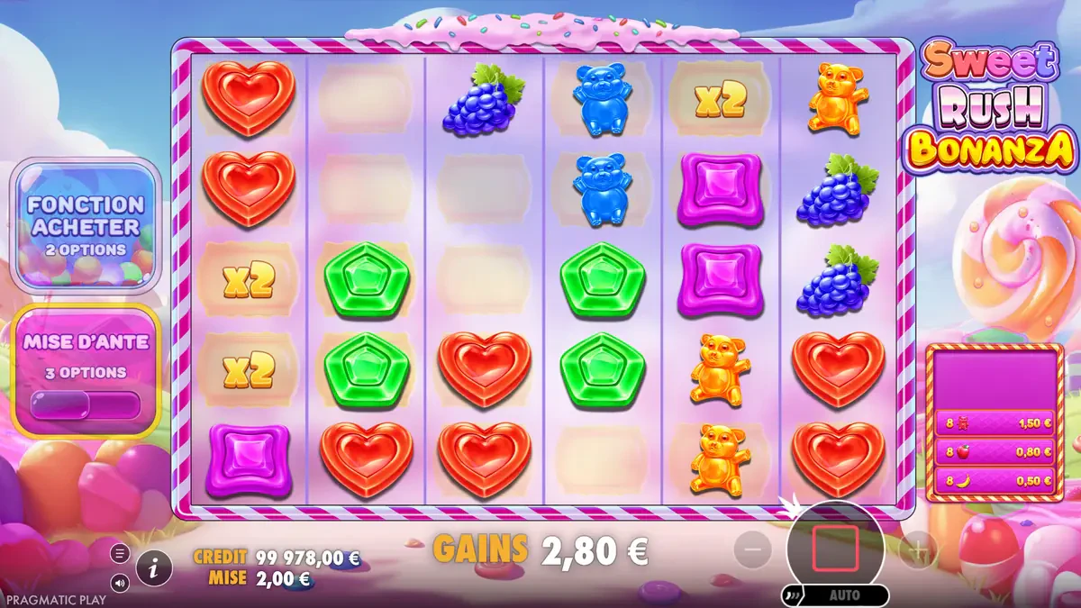 multiplicateurs sur sweet rush bonanza