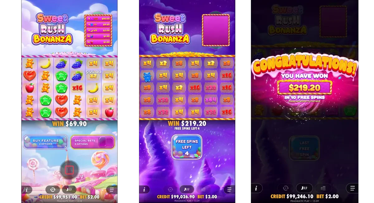 sweet rush bonanza sur mobile