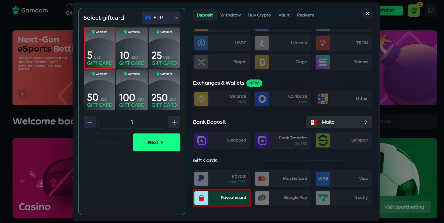 Gamdom PaysafeCard