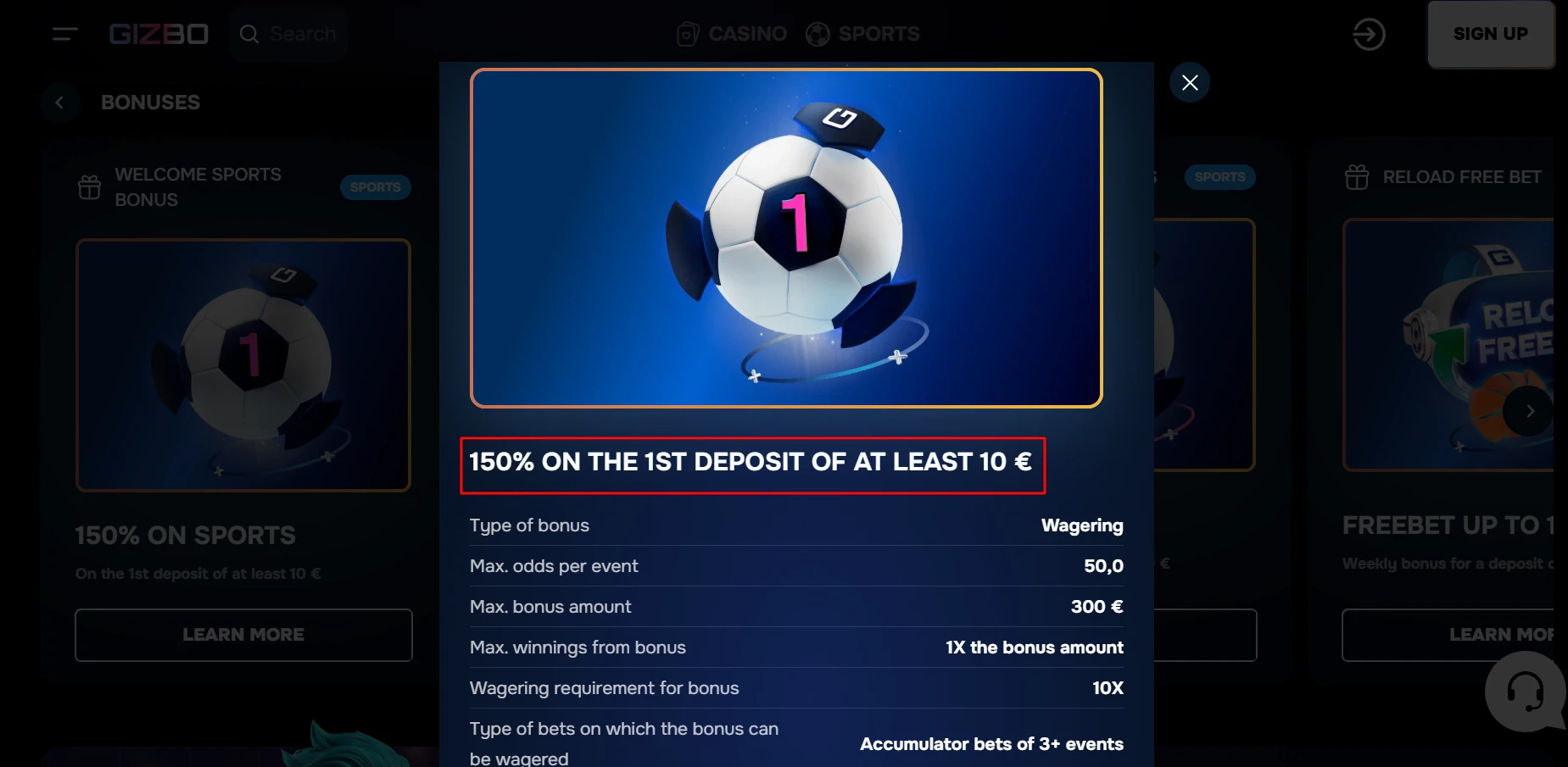 Gizbo Sports Welcome Bonus