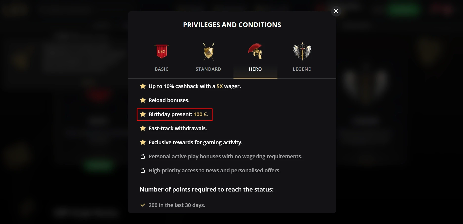 Lex VIP No Deposit Birthday Bonus