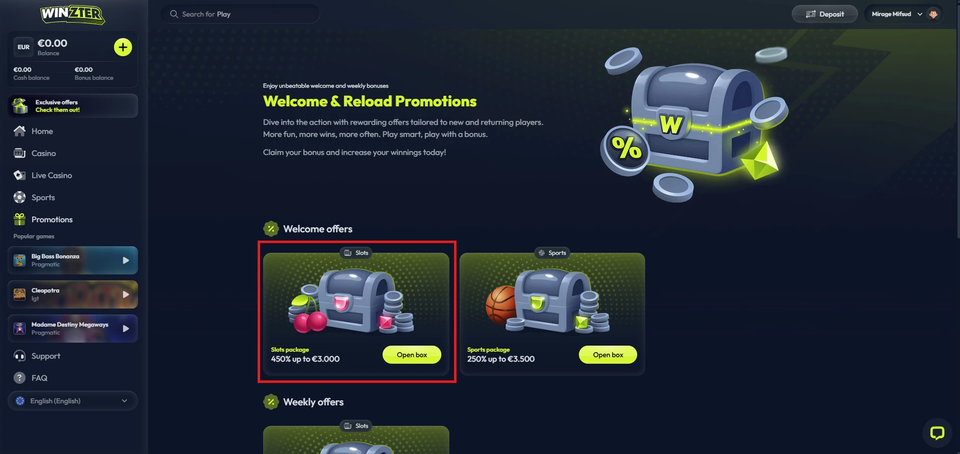 Winzter - 450% Welcome Bonus