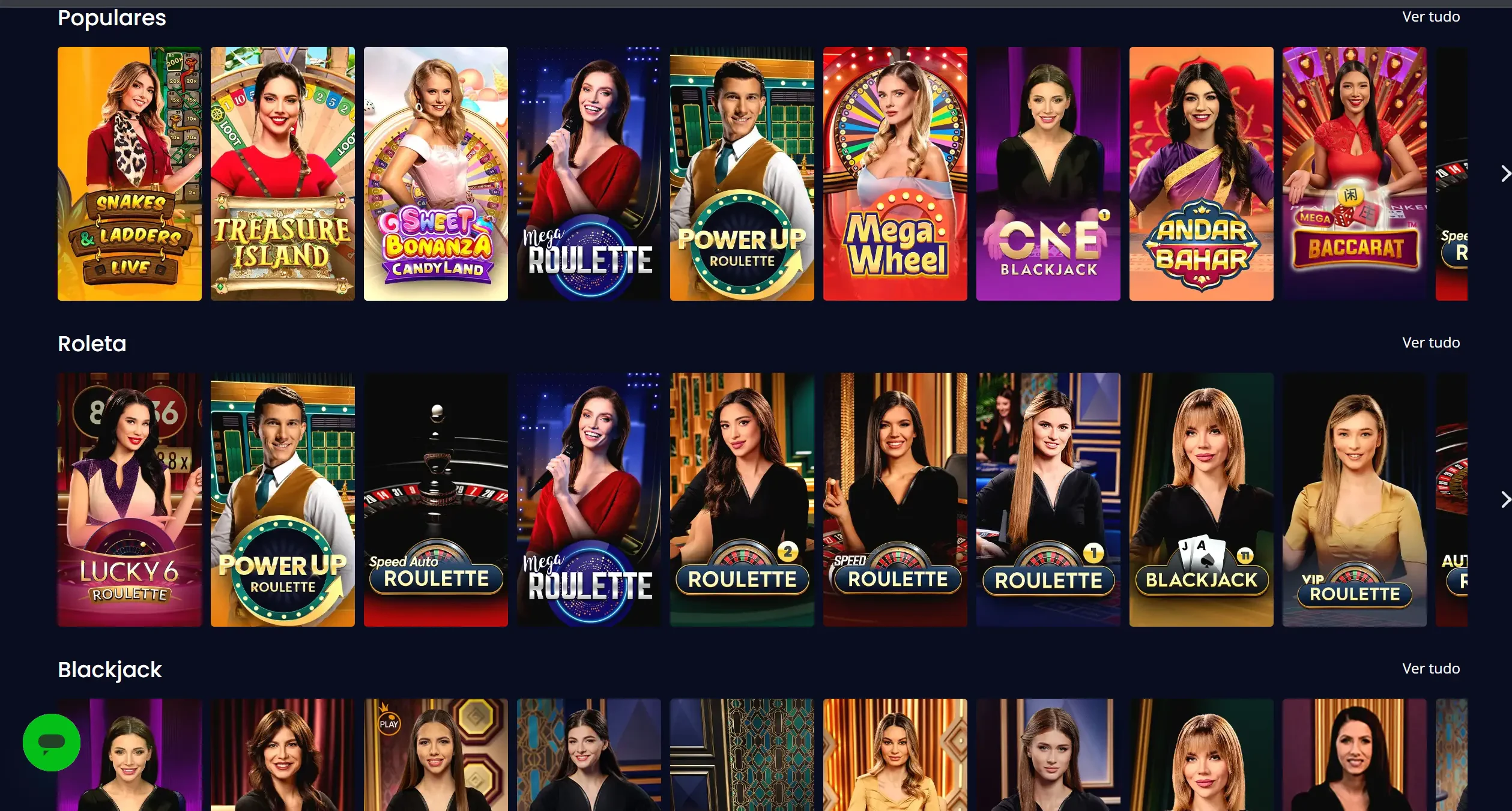 Home page da PampaGo com os jogos de cassino ao vivo mais populares da plataforma.