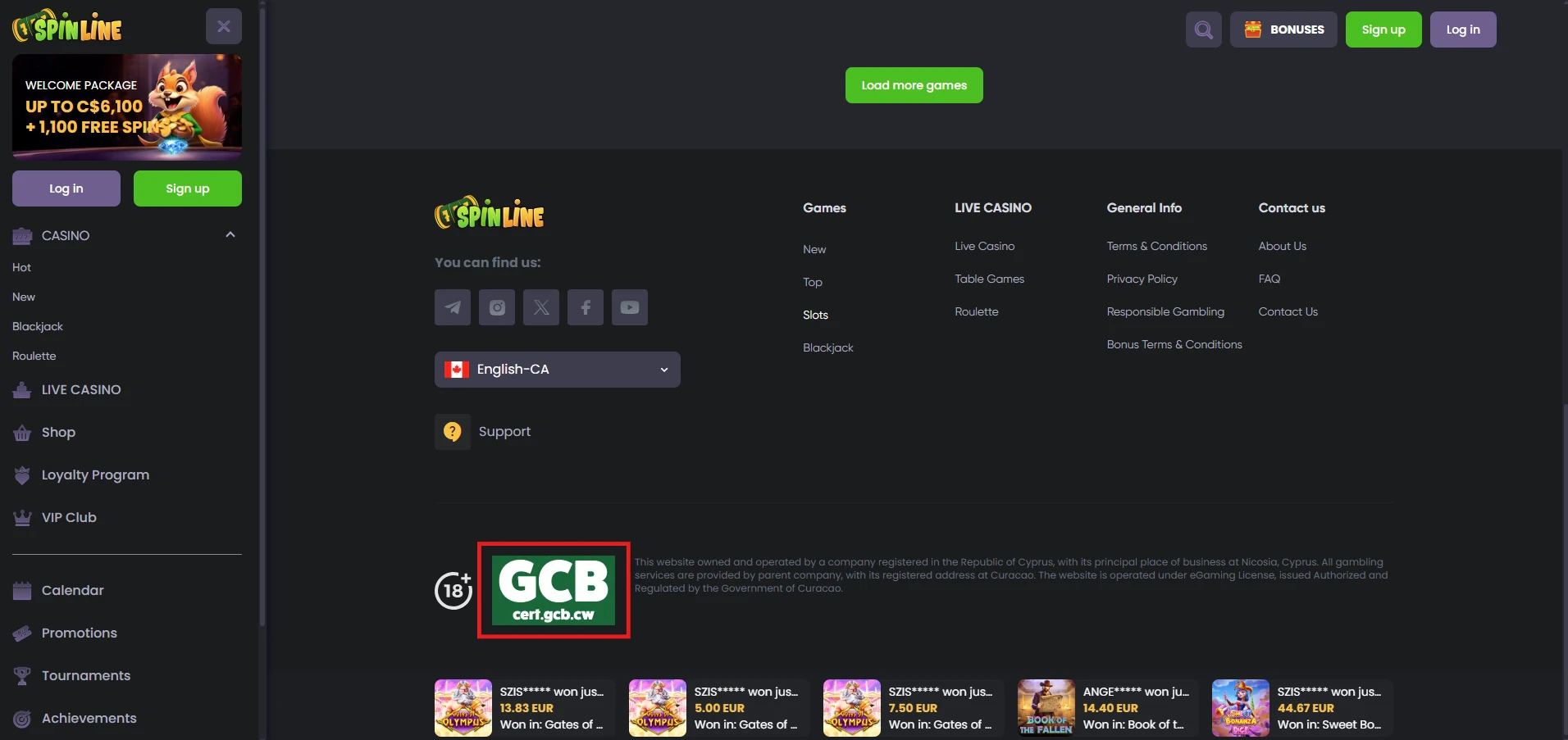 Spinline Casino - GCB License