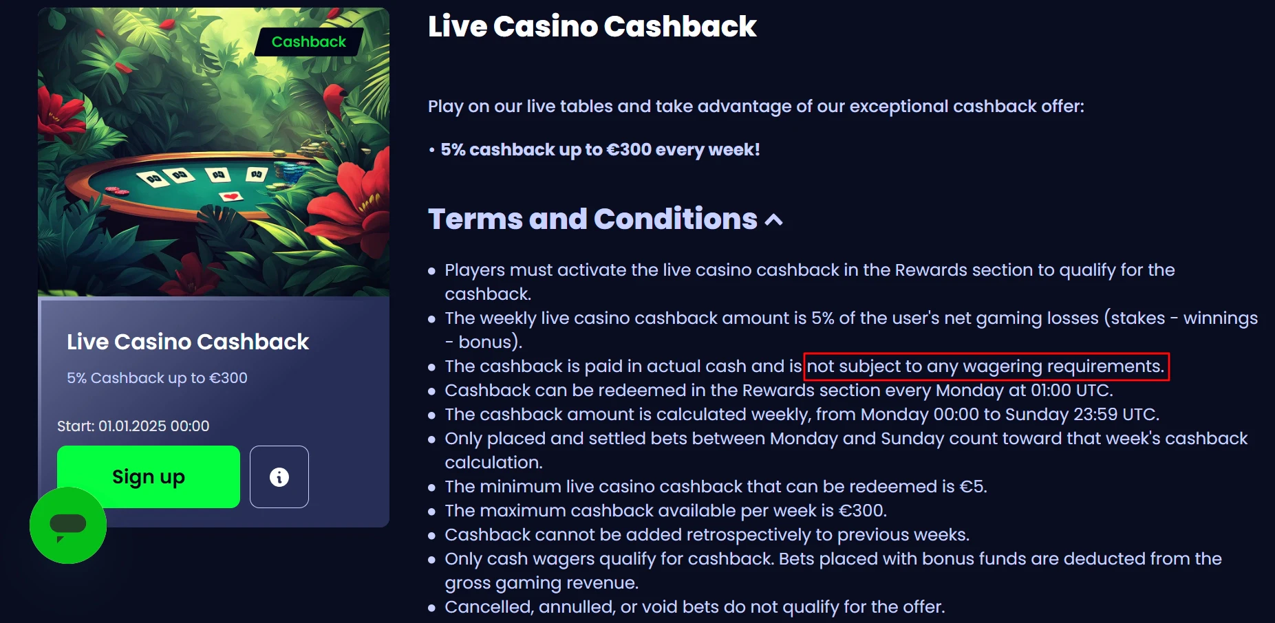 PampaGo Live Casino Cashback