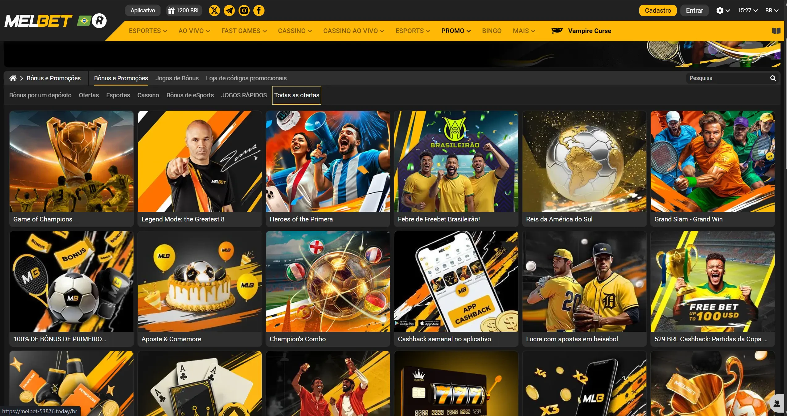 Home page da Melbet Casino em que você pode conferir as promoções mais populares da plataforma!
