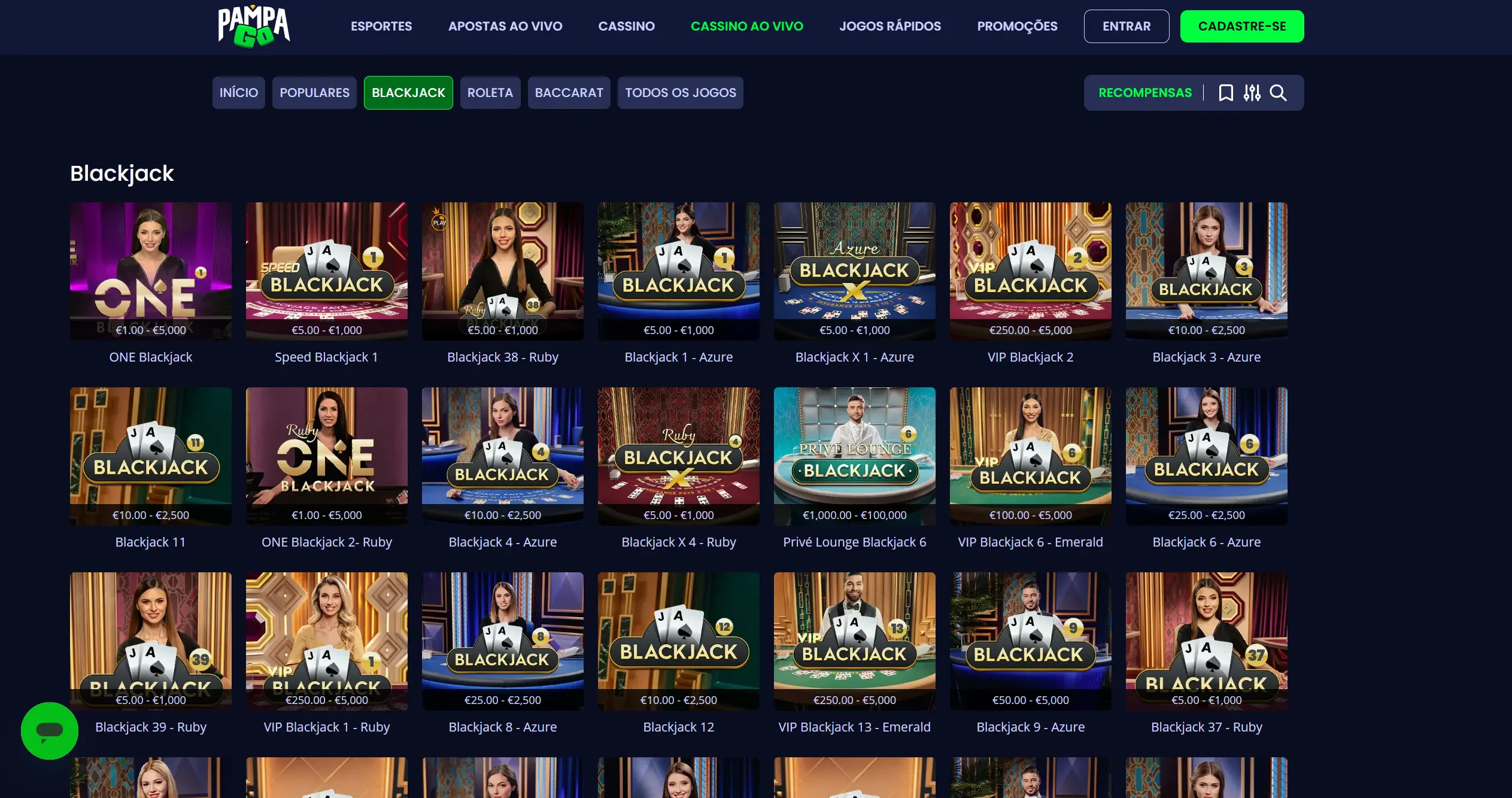 Confira quais são as opções disponíveis de Blackjack para começar a jogar.