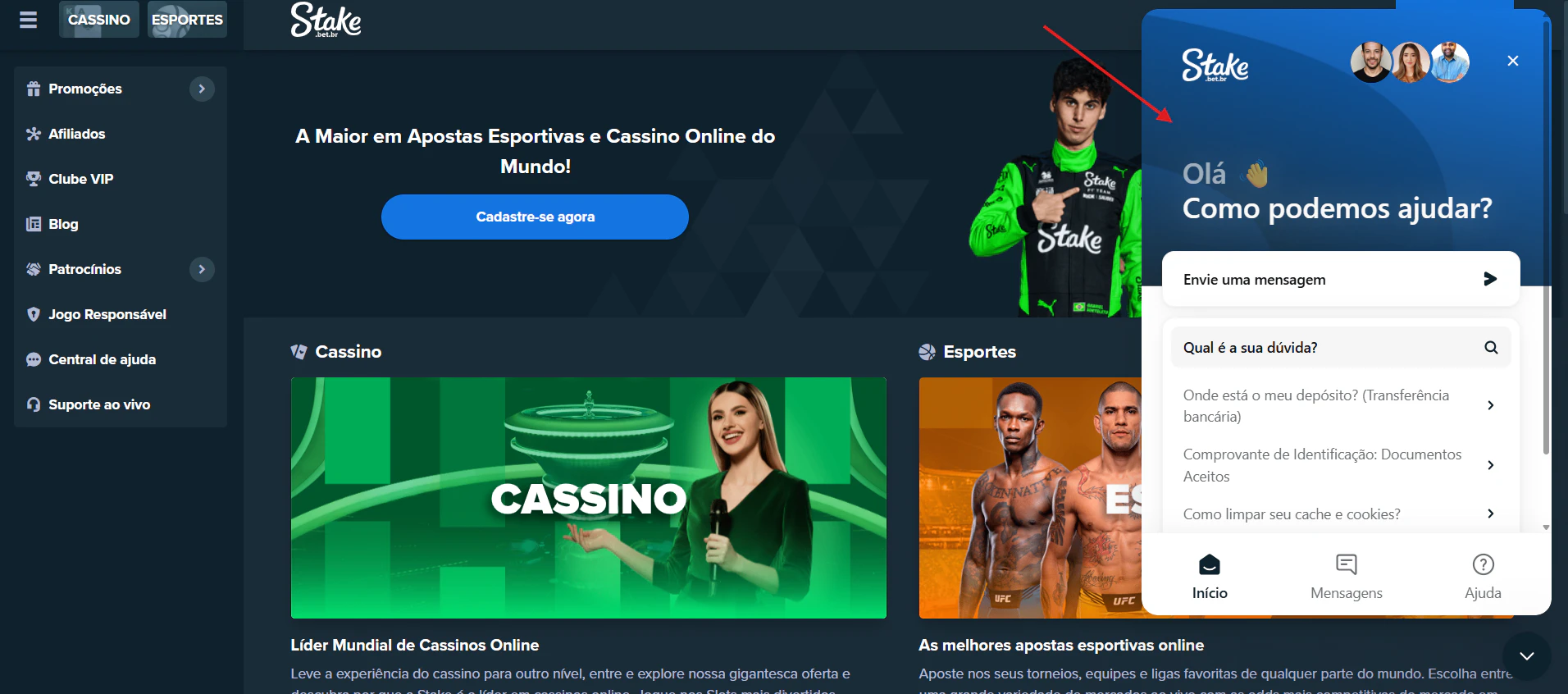 Suporte ao Cliente: Stake