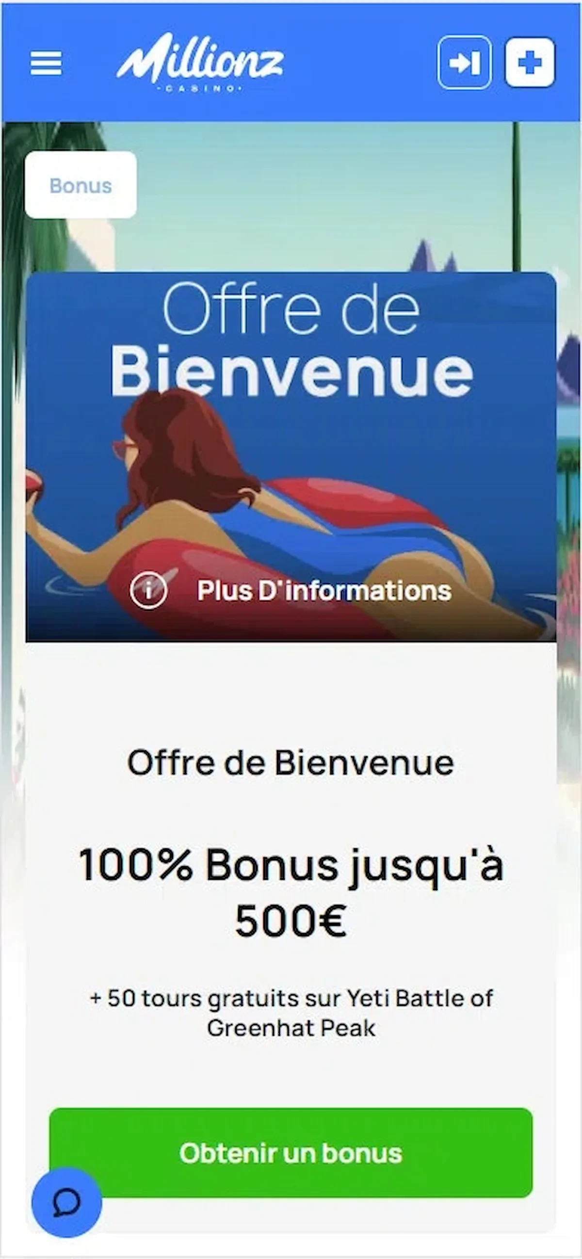 Millionz Bonus bienvenue