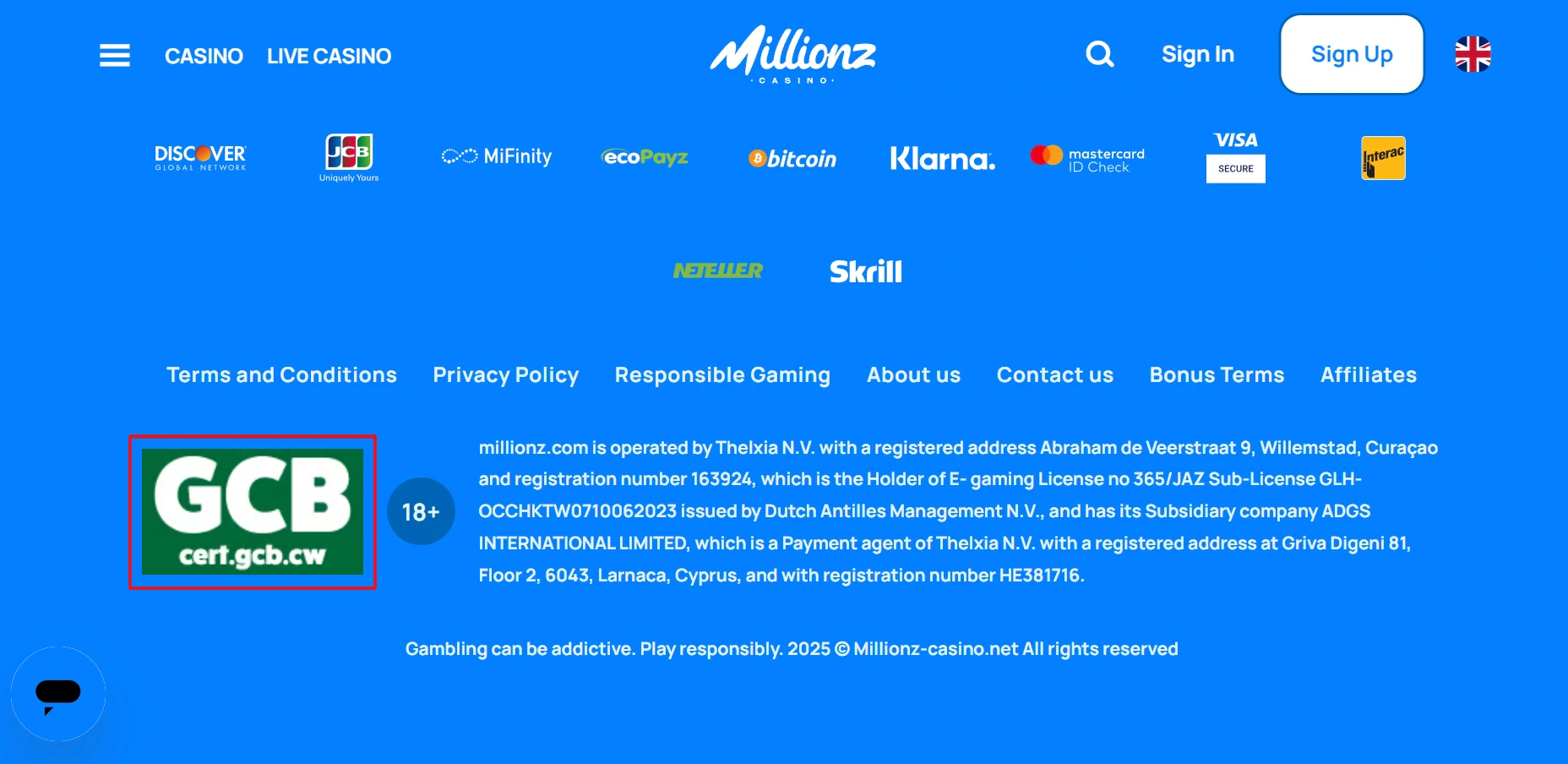 Millionz Casino Curacao License