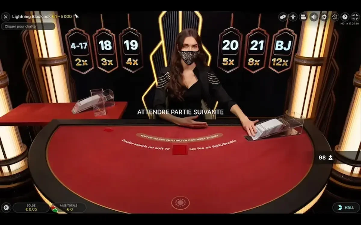 Les différents multiplicateurs au lightning blackjack.