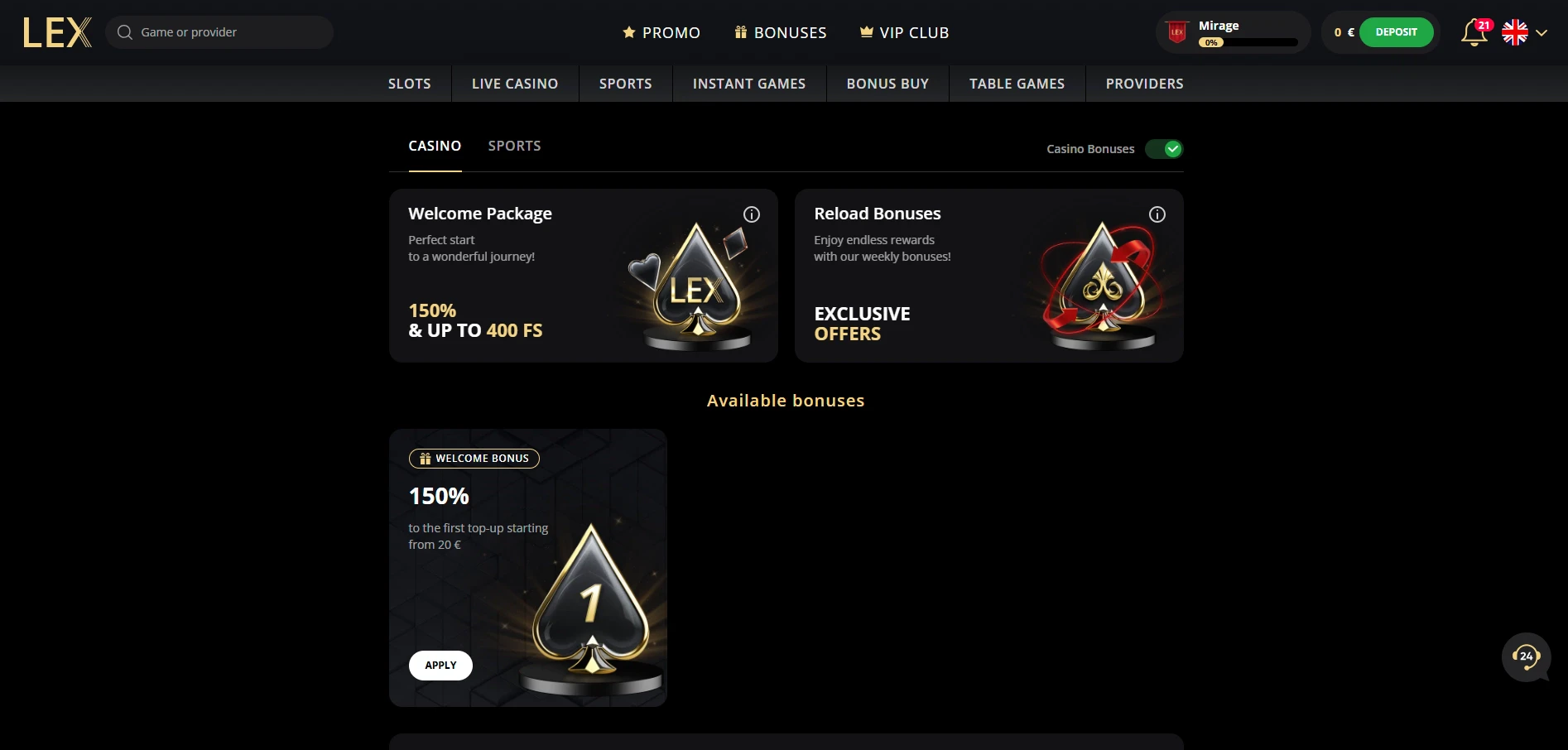Lex Casino - Bonuses
