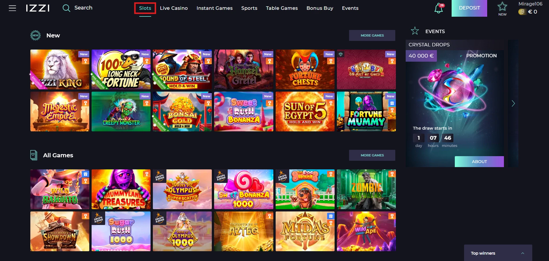 Izzi - Slots Page