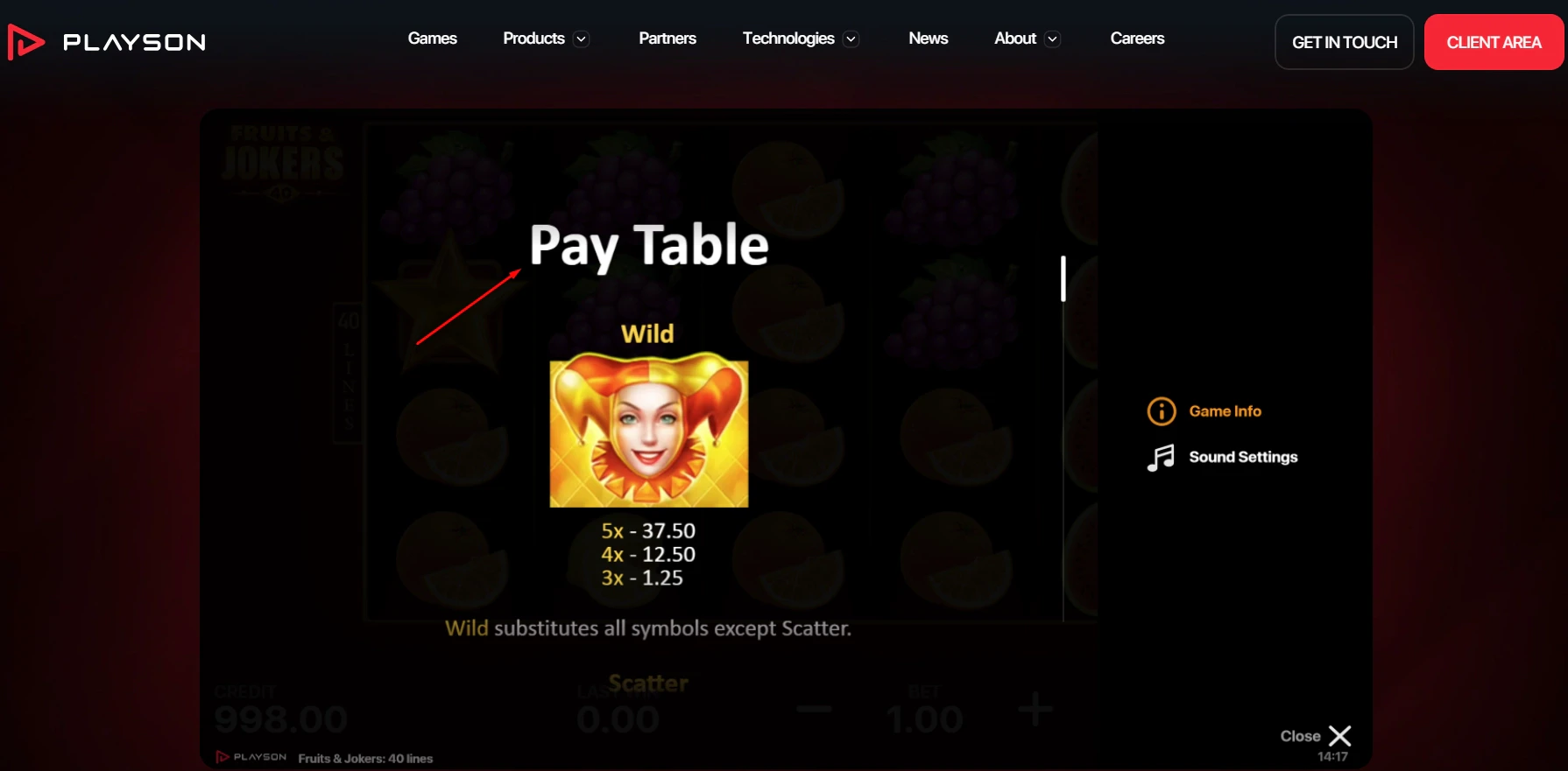 Joker Expand: 40 Lines Paytable