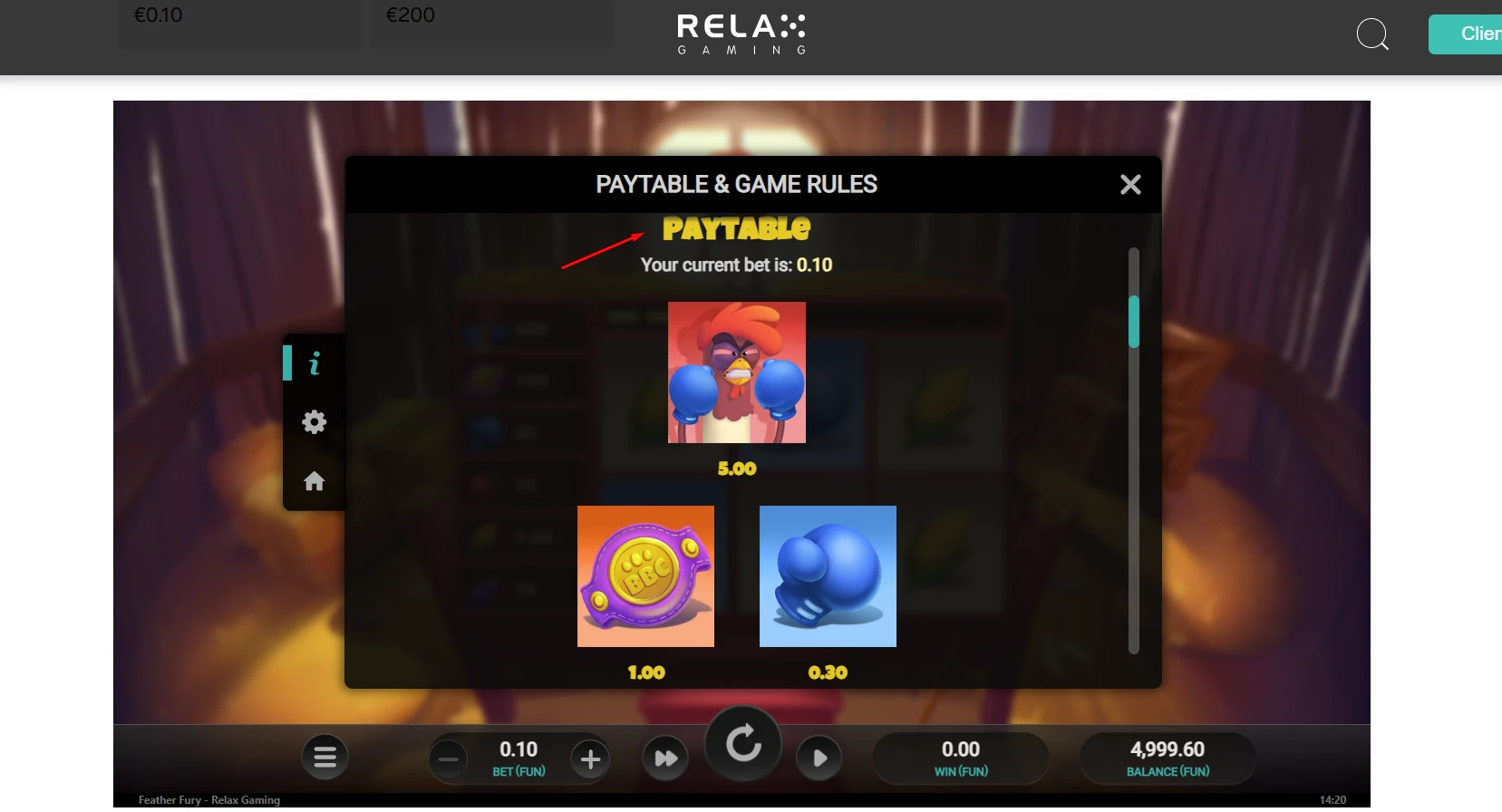 Feather Fury Paytable