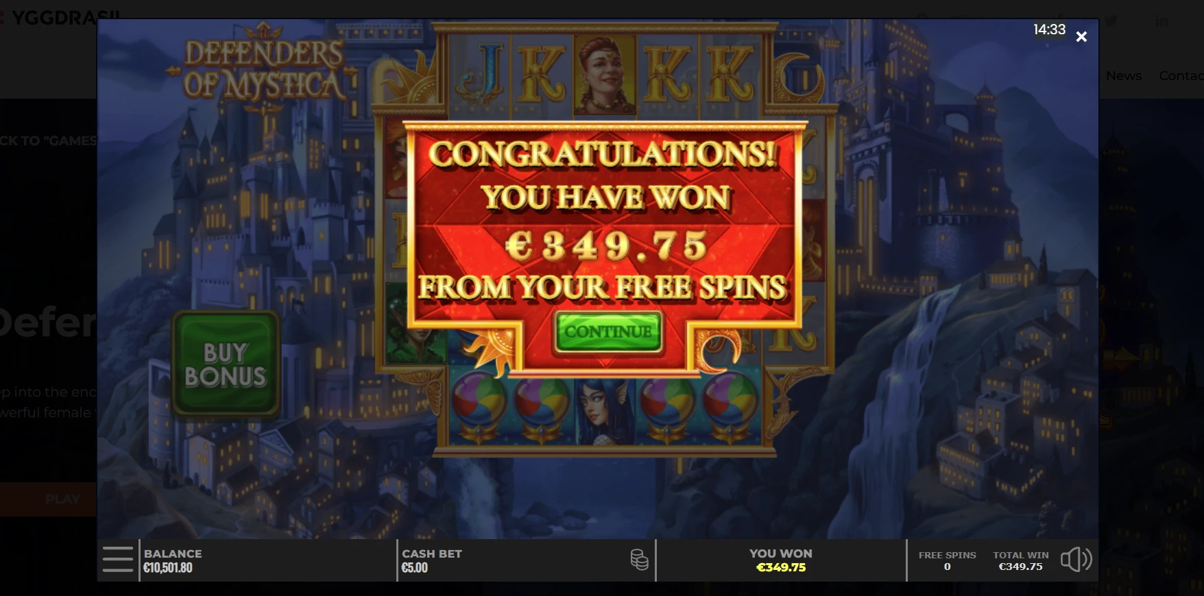 Defender of the Mystica Big Win