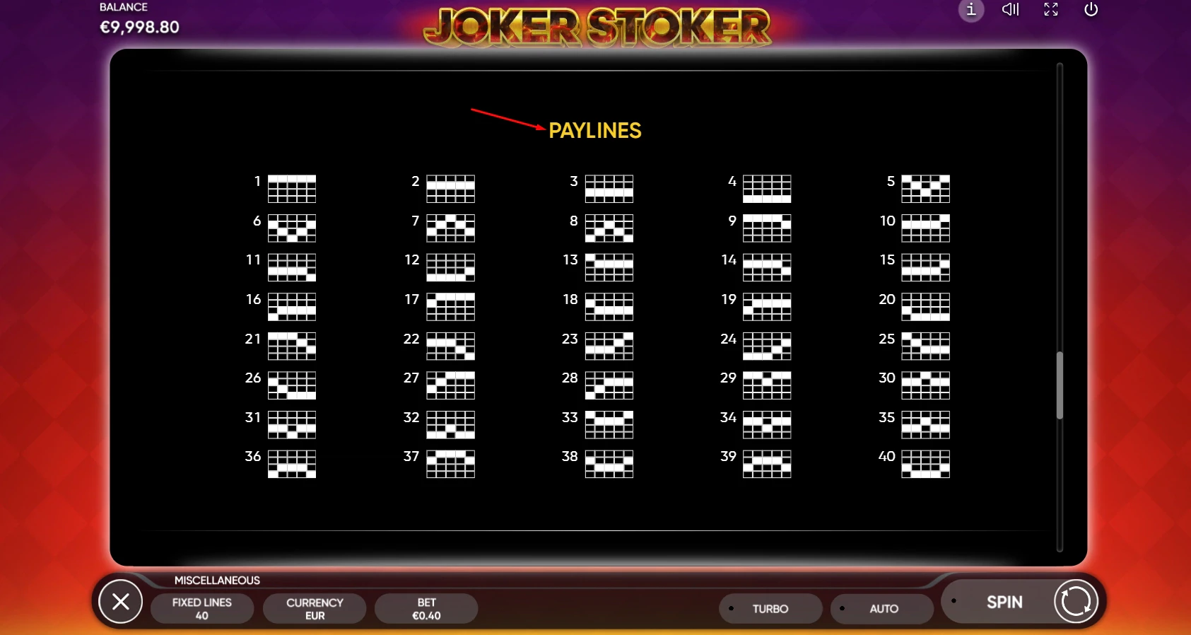 Joker Stoker Paylines