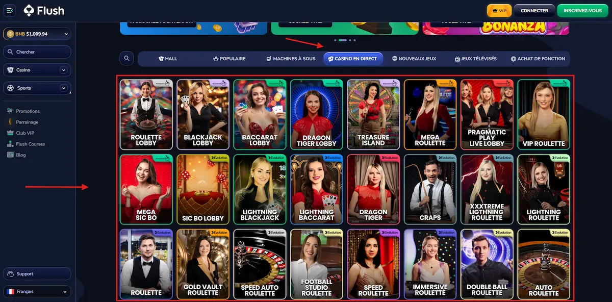 Jeux live Flush Casino