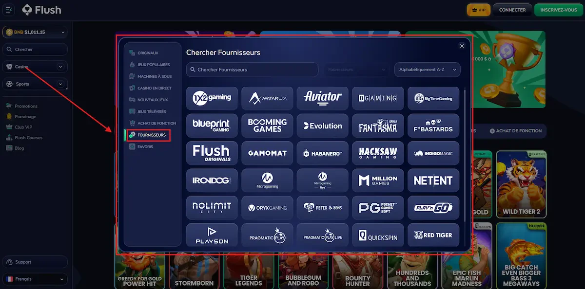 Fournisseurs de jeux présents sur la plateforme flush casino