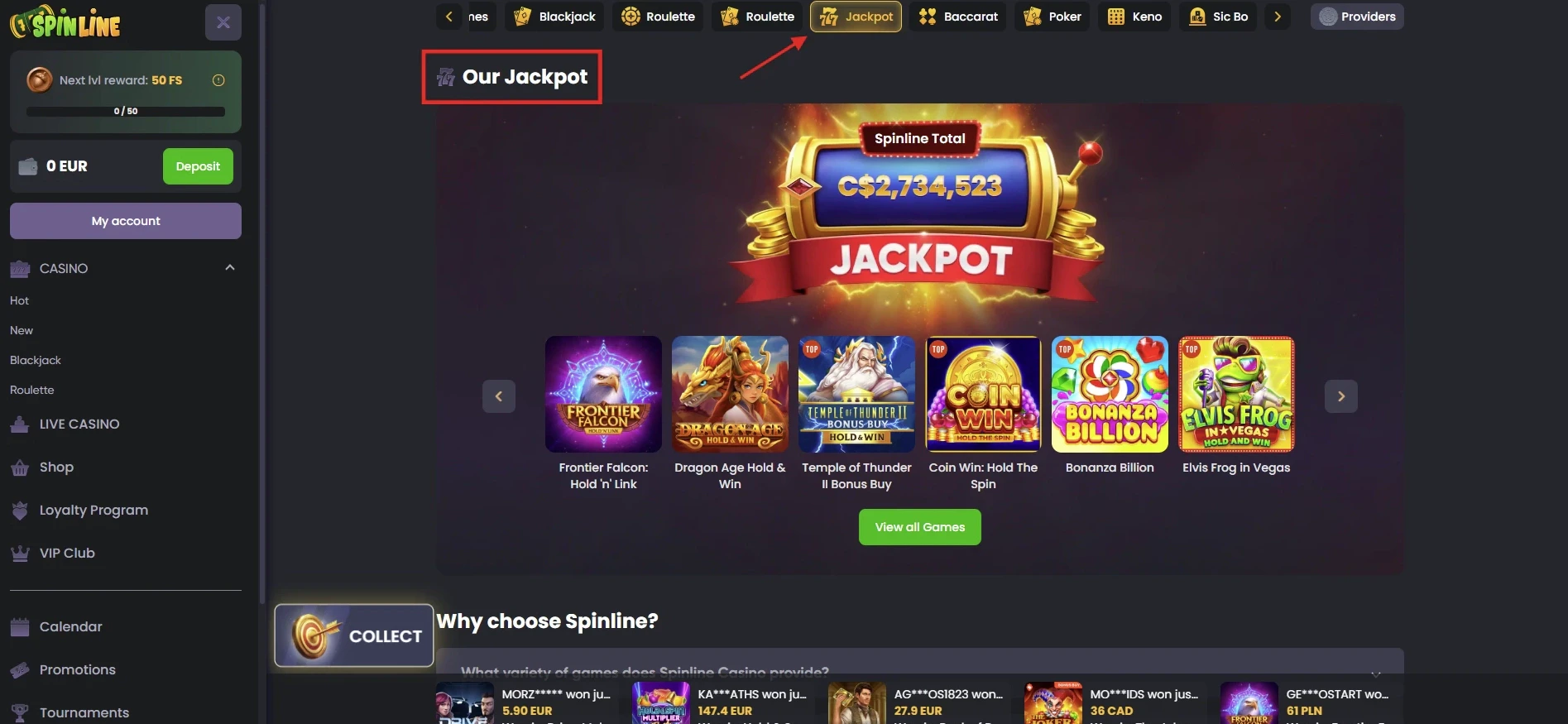 Spinline Casino Jackpot