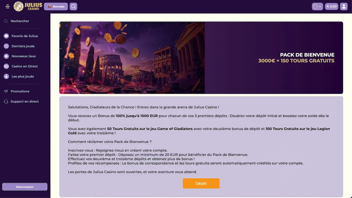 bonus de bienvenue julius casino