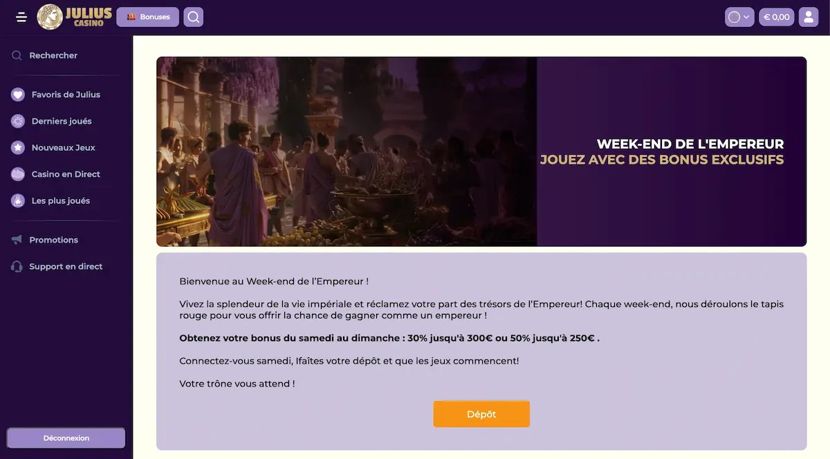 bonus du week-end julius casino