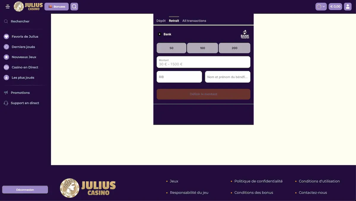 retraits julius casino