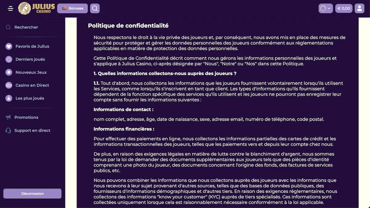 fiabilité julius casino