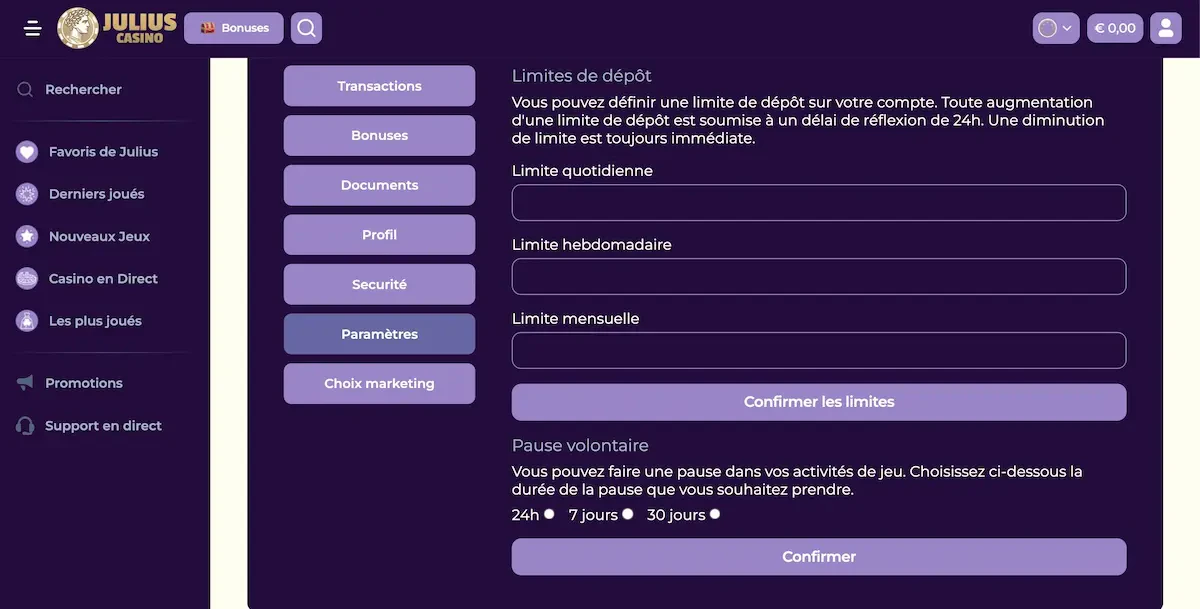 jeu responsable julius casino