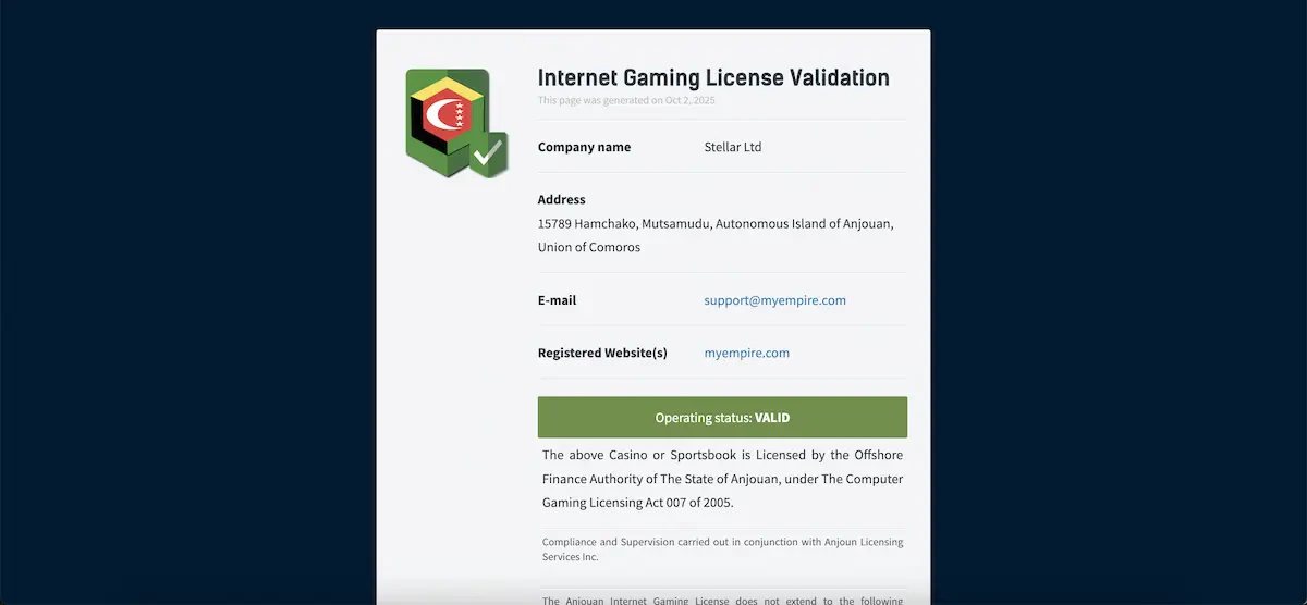 myempire licence