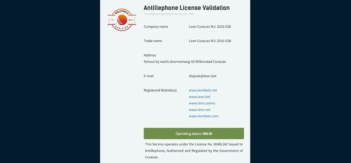 licence de jeu leonbet