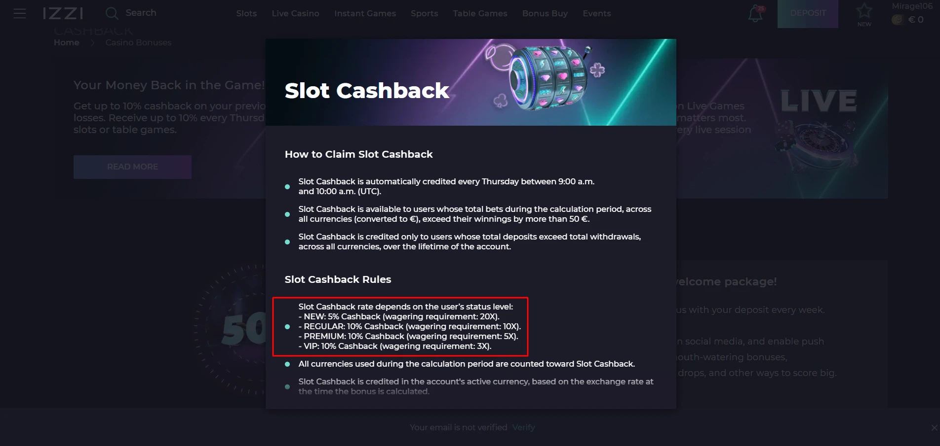 Izzi Casino - Wagering Requirements